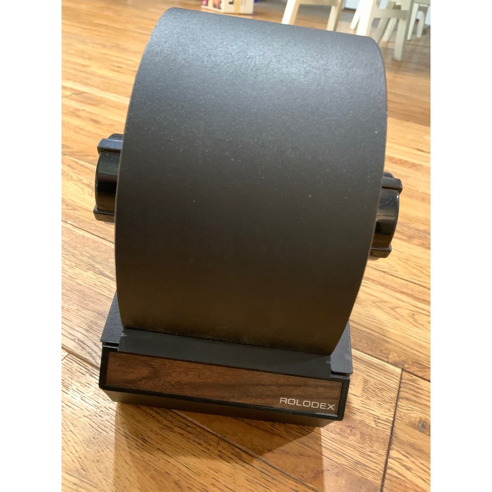 Rolodex Rotary Card File Organizer Vintage Black Wood Grain Retro Office 90s Y2K